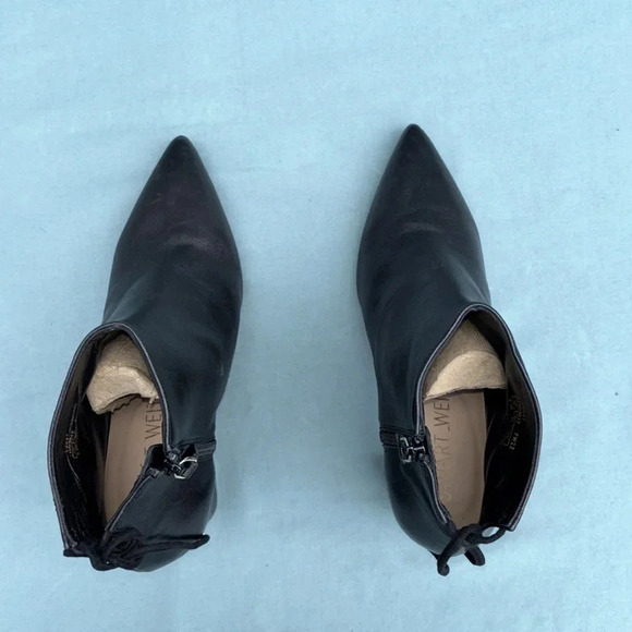 NWOT - Stuart Weitzman Tieback 75 POINTY Block Bootie BLACK LEATHER 6.5B Women - Picture 5 of 9